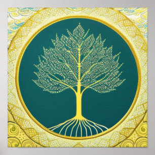 Yellow Tree of Life Circle Poster