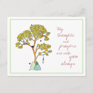 Yellow Tree with Bluebirds Thoughts & Prayers Postcard