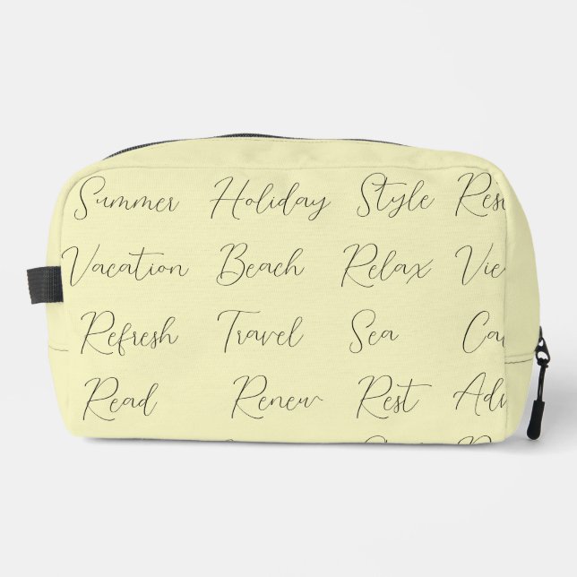 Yellow Trendy Modern Summer Vacation Holiday Words Dopp Kit (Front)