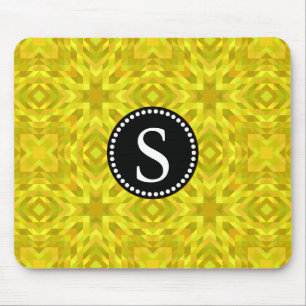 Yellow Triangle Abstract Pattern Black Monogram Mouse Mat