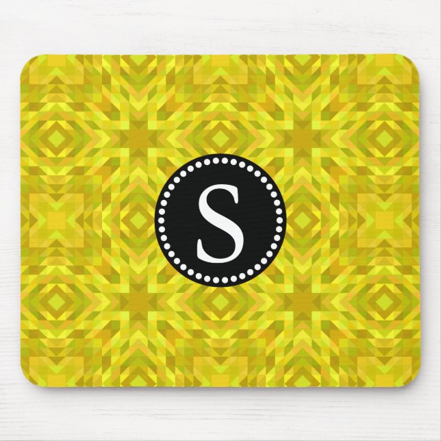 Yellow Triangle Abstract Pattern Black Monogram Mouse Mat (Front)