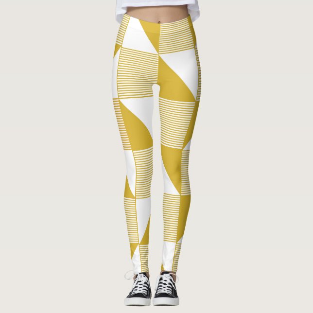 Yellow Triangles: Linear Seamless Pattern. Leggings (Front)