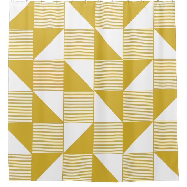 Yellow Triangles: Linear Seamless Pattern. Shower Curtain (Front)