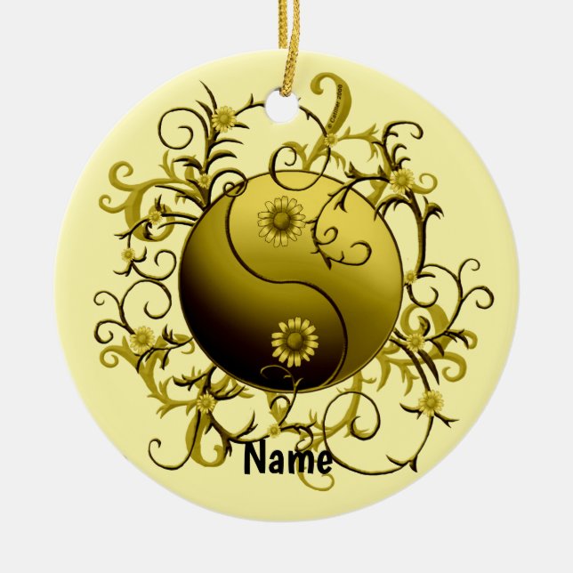 Yellow Tribal Yin Yang Ceramic Tree Decoration (Front)