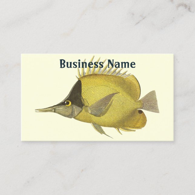 Yellow Tropical Chelmon Longirostris, Vintage Fish Business Card (Front)