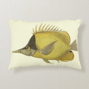Yellow Tropical Chelmon Longirostris, Vintage Fish Decorative Cushion