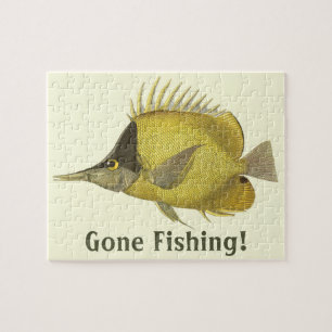 Yellow Tropical Chelmon Longirostris, Vintage Fish Jigsaw Puzzle