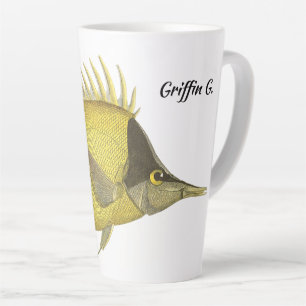 Yellow Tropical Chelmon Longirostris, Vintage Fish Latte Mug