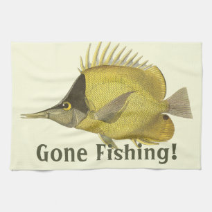 Yellow Tropical Chelmon Longirostris, Vintage Fish Tea Towel