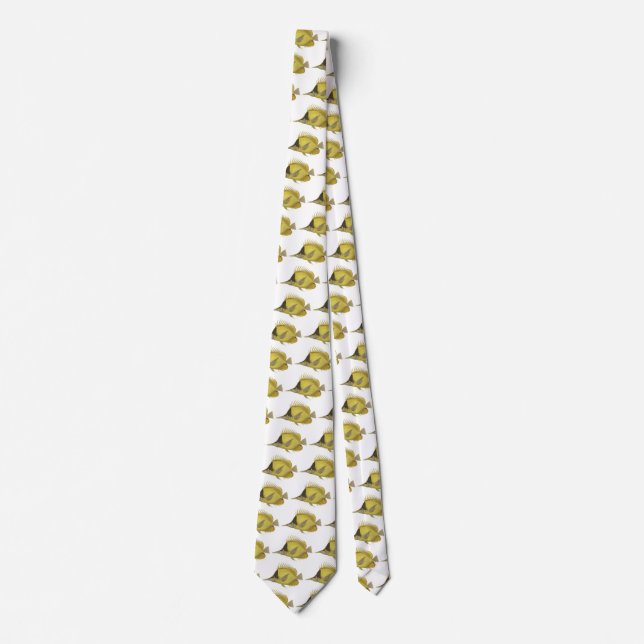 Yellow Tropical Chelmon Longirostris, Vintage Fish Tie (Front)