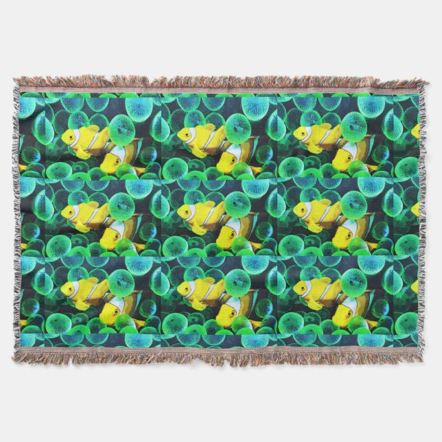 Yellow tropical fish throw blanket (Front)