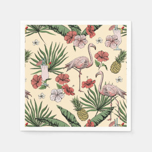 Yellow Tropical Flamingo Floral Pattern Napkin