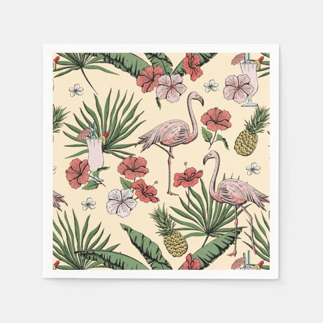 Yellow Tropical Flamingo Floral Pattern Napkin (Front)