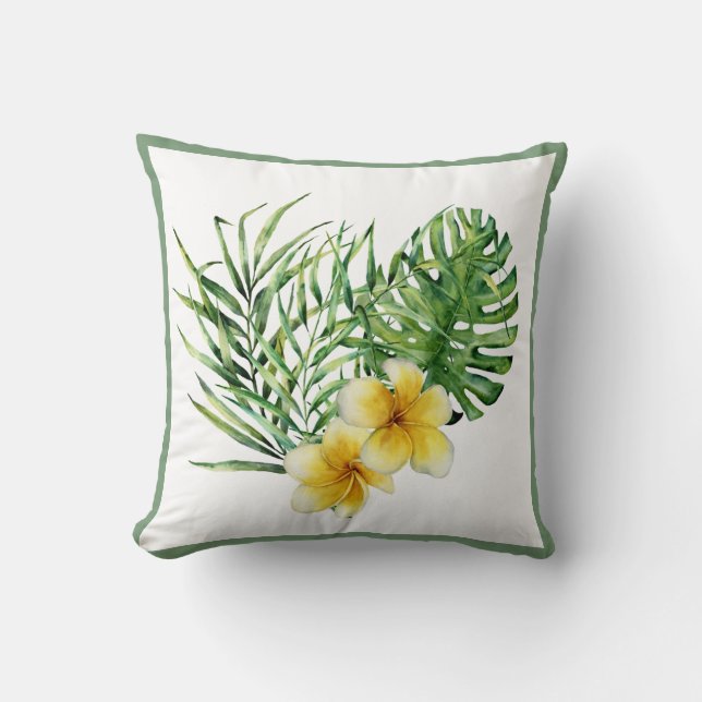 Yellow Tropical Flowers Botanical Greenery Modern Cushion (Front)
