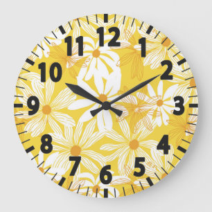 Yellow Tropical Flowers Large Clock