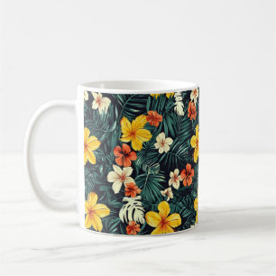 Yellow Tropical Flowers Pattern Coffee Mug