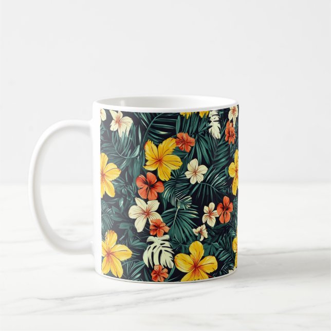 Yellow Tropical Flowers Pattern Coffee Mug (Left)