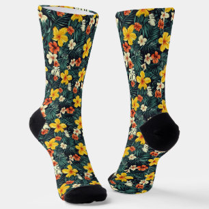 Yellow Tropical Flowers Pattern Socks
