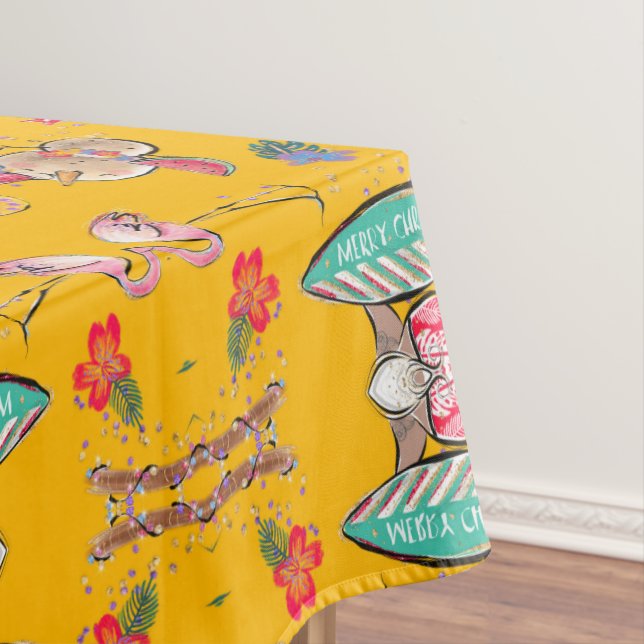 Yellow Tropical Hawaiian Santa Tablecloth (In Situ)