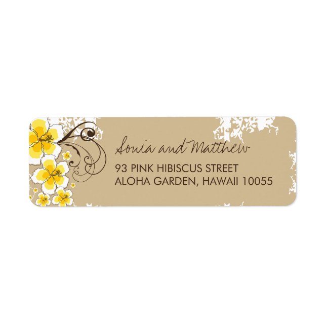 Yellow Tropical Hibiscus Wedding Address Labels (Front)