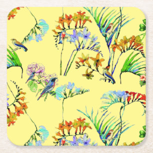Yellow Tropical Paradise  Square Paper Coaster