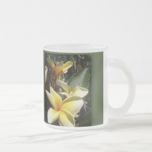 Yellow tropical plumeria flower frosted glass coffee mug
