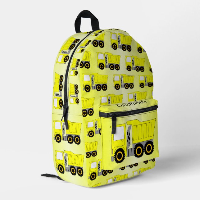Yellow Truck Design Personalised Printed Backpack (Back Corner Left)