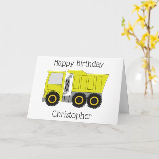 Yellow Truck Personalised Birthday Card (Yellow Flower)