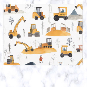 Yellow Trucks Wrapping Paper Sheet