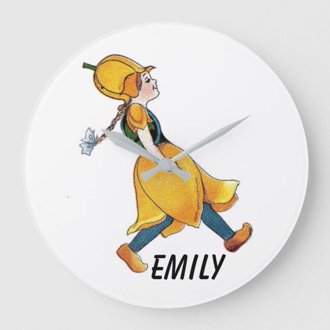 Yellow Tulip Cute Flower Child Floral Funny Girl Large Clock (Front)