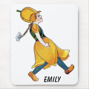 Yellow Tulip Cute Flower Child Floral Funny Girl Mouse Mat