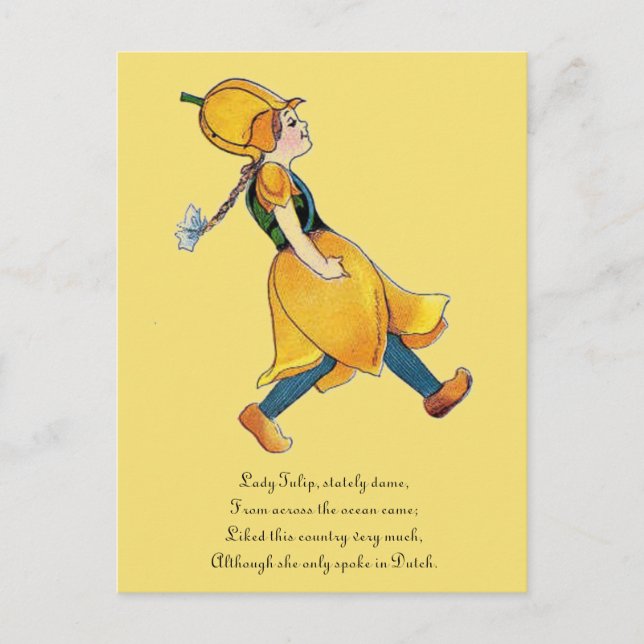 Yellow Tulip Cute Flower Child Floral Funny Girl Postcard (Front)