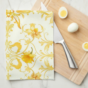 Yellow Tulip Damask Easter Kitchen Towel