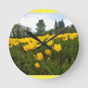 Yellow Tulip Field, Oregon Round Clock