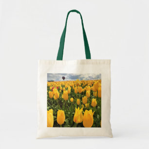 Yellow Tulip Field with Hot Air Balloon Tote Bag