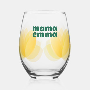 Yellow Tulip Floral Design, Mother's Day Gift Stemless Wine Glass