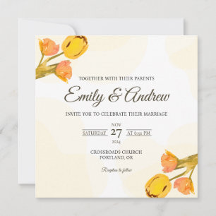 Yellow Tulip Floral Watercolor Square Wedding Invitation