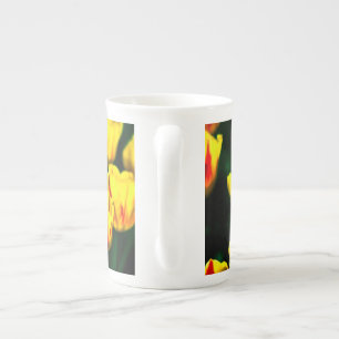 Yellow tulip flowers bone china mug