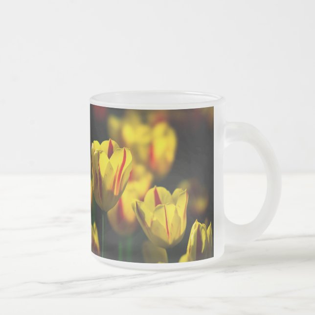 Yellow tulip flowers frosted glass coffee mug (Right)
