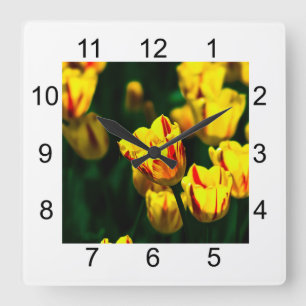 Yellow tulip flowers square wall clock