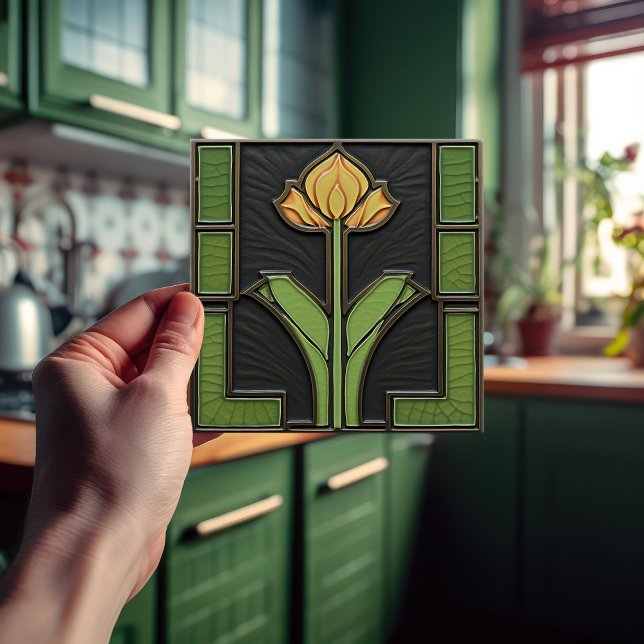 Yellow Tulip Geometrical Flower Mid-Century Tile (Creator Uploaded)