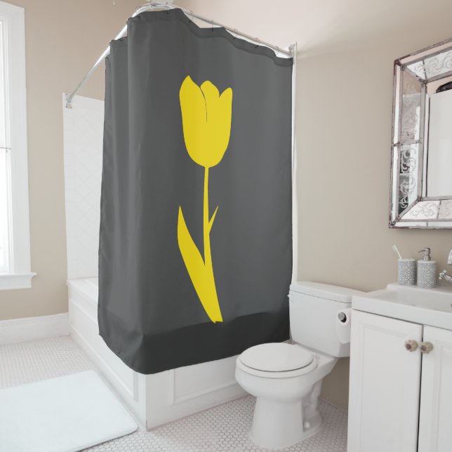 Yellow Tulip Gold Floral Flower Abstract Grey Grey Shower Curtain (In Situ)