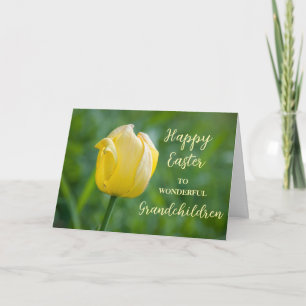 Yellow Tulip Grandchildren Happy Easter Holiday Card