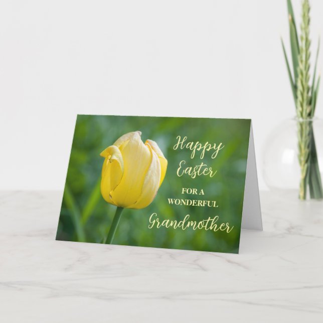 Yellow Tulip Grandmother Happy Easter Holiday Card (Front)