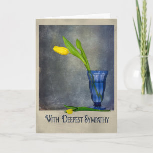 yellow tulip in blue glass sympathy card