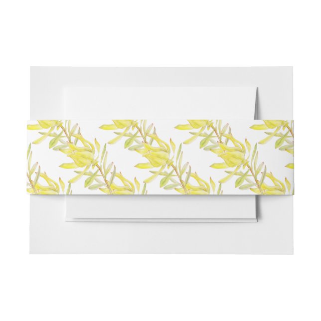 Yellow tulip leucadendron watercolor patterned invitation belly band (Front Example)