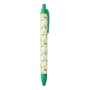 Yellow Tulip Pattern Black Ink Pen