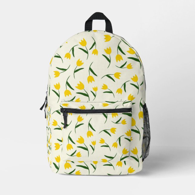 Yellow Tulip Pattern  Printed Backpack (Front)