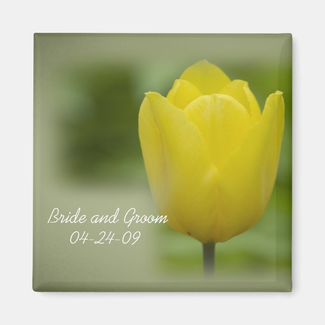 Yellow Tulip Spring Wedding Magnet (Front)