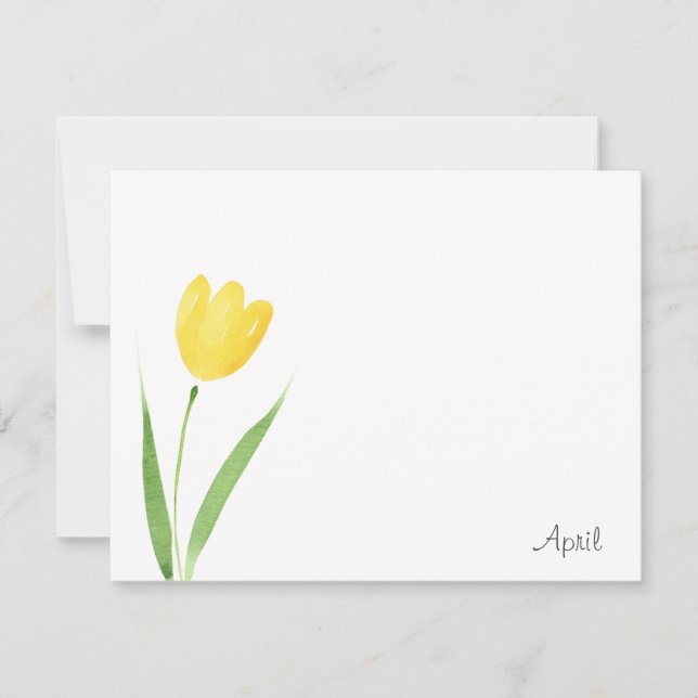 Yellow Tulip Stem Watercolor Note Card (Front)